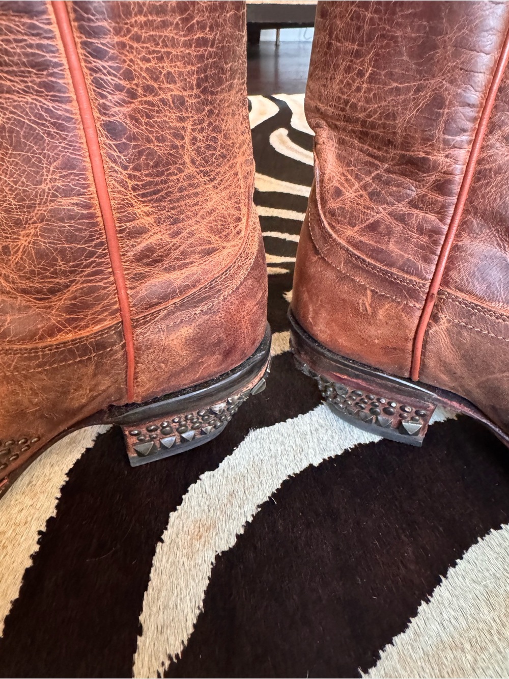 Lucchese Brown Studded Knee-High Heeled Boots - Picture 6 of 9